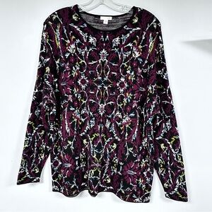 J. Jill Black and Maroon Patterned Cotton & Wool Blend Sweater, PL, EUC!